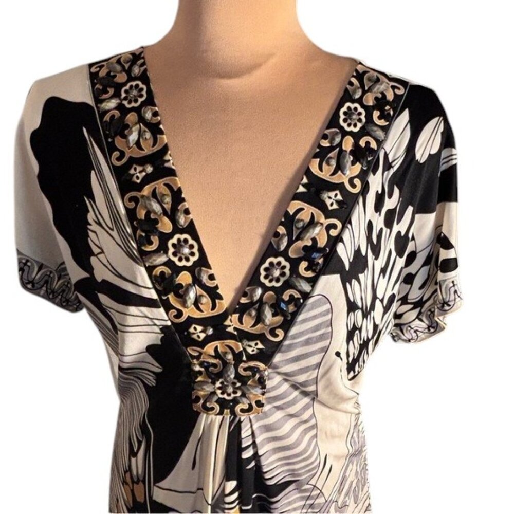 Hale Bob 100% Silk Boho Floral Embellished V-Neck Mini Dress Resort Size S - Picture 5 of 9